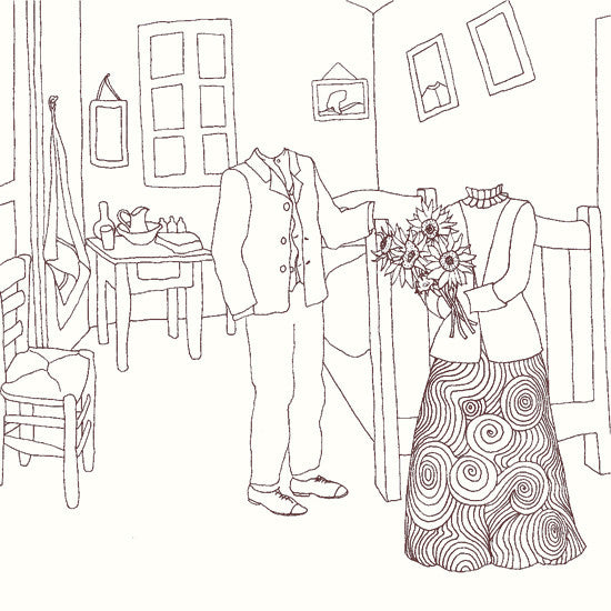 Van Gogh's bedroom colouring page 