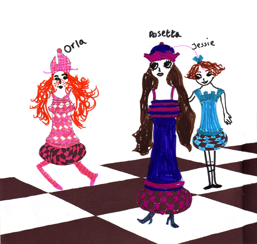Rosie Flo's Games colouring book chess dresses