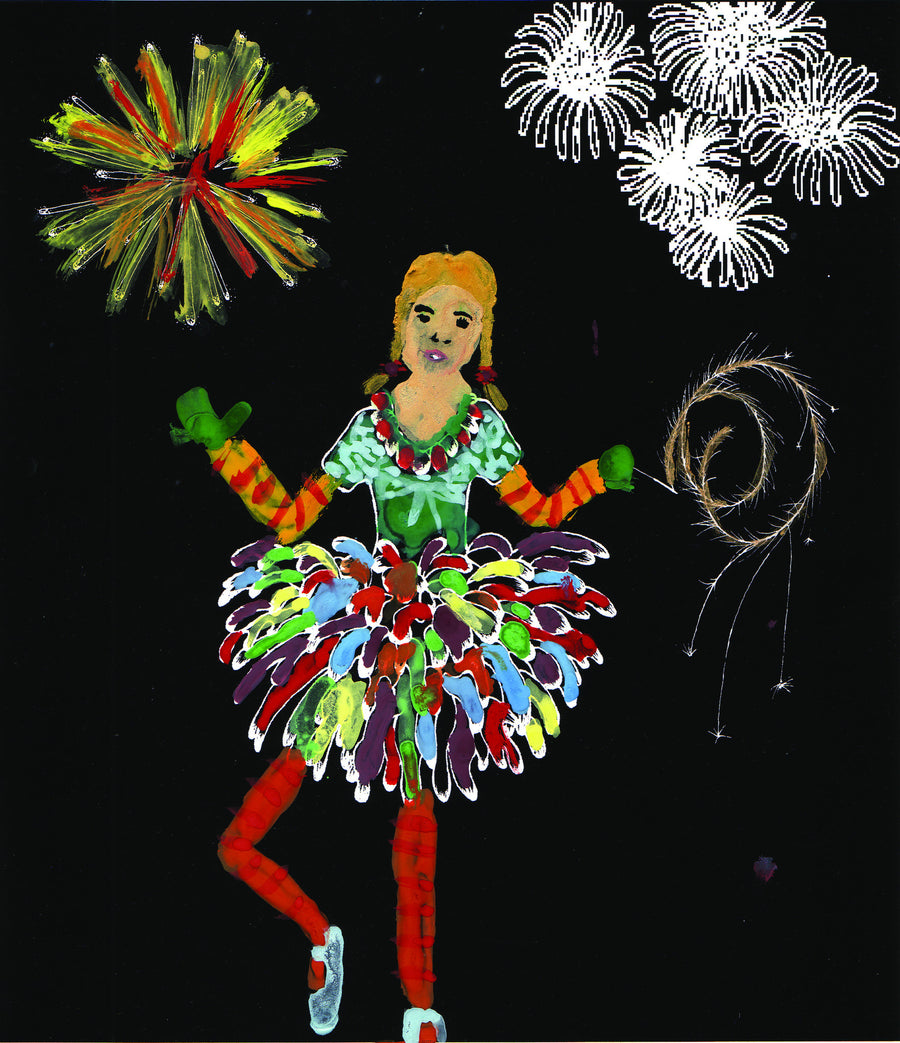 Rosie Flo's Night-time colouring book black paper firework dress
